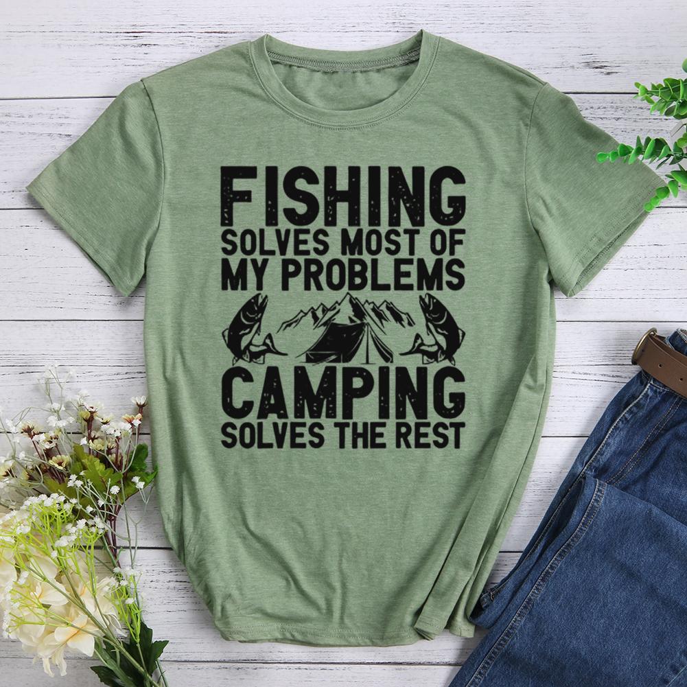 fishing solves most of my problems camping solves the rest Round Neck T-shirt-0022545-Guru-buzz