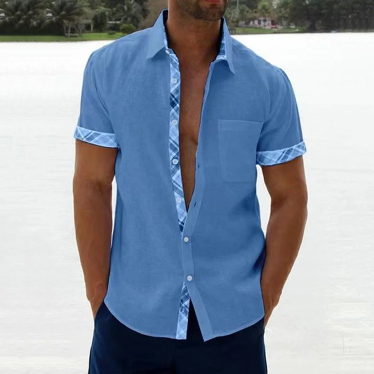 BrosWear Men's Plain Holiday Casual Short Sleeve Shirt