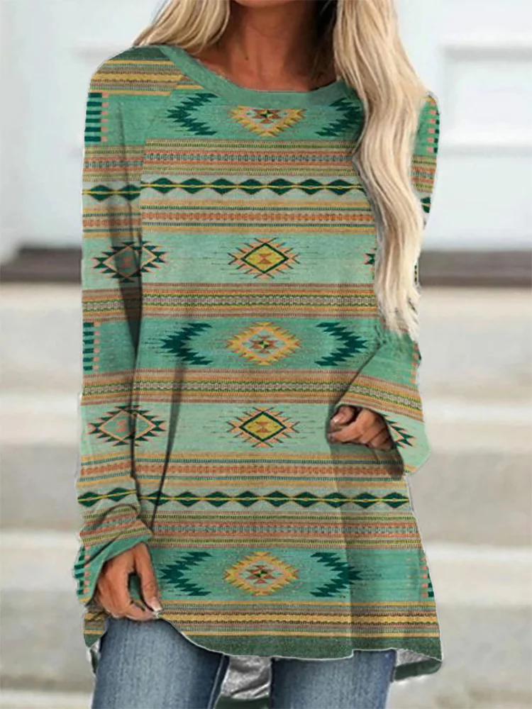 Vefave Western Ethnic Aztec A Line T Shirt