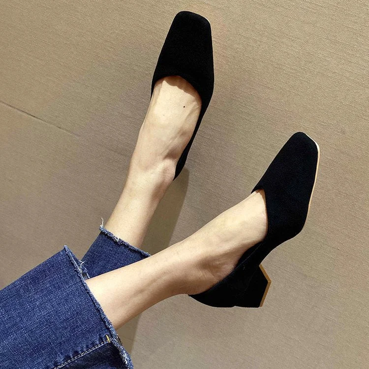 Square High Heels Shoes Woman 2021 Autumn Square Toe Black Heels Office Ladies Female Pumps Zapatos Rojos Mujer