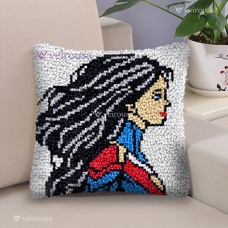 Superwoman-Mom Latch Hook Pillow Kit for Adult, Beginner and Kid veirousa