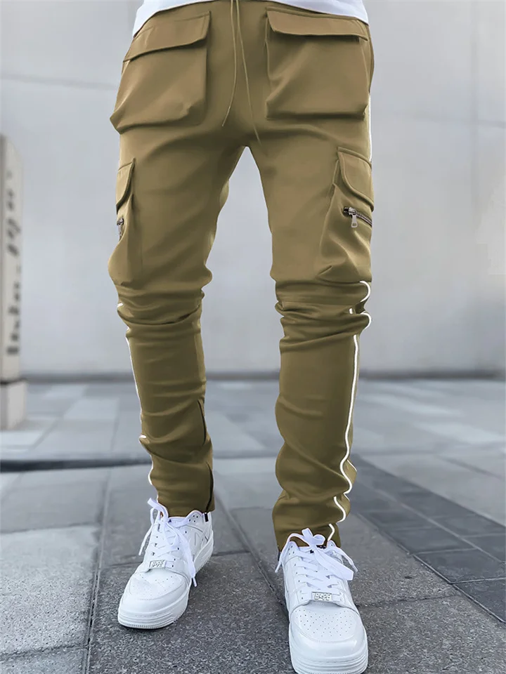 Men's Cargo Sweatpants Joggers Reflective Strip Multi Pocket Drastring Elastic Waist Streetwear Hip Hop Trousers Pants Sports Outdoor Khaki Black Green-Cosfine