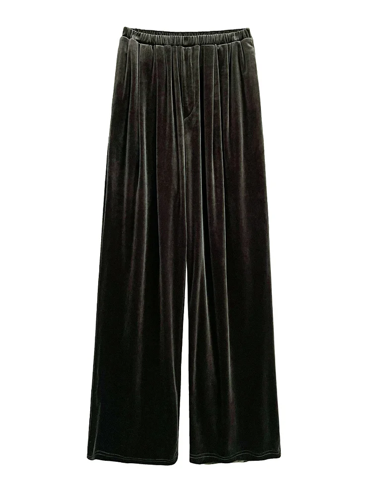 Minimalist High Waisted Wide Leg Elasticity Pure Color Casual Pants Bottoms