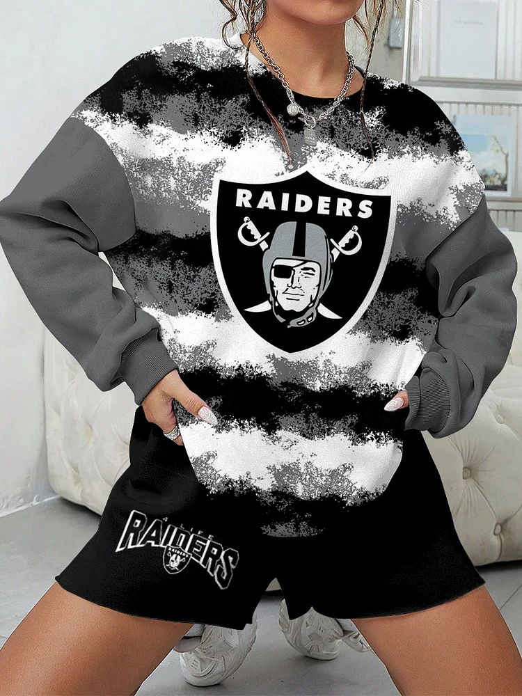 Tiedyed Raiders Print Football Sweatshirt & Shorts Set