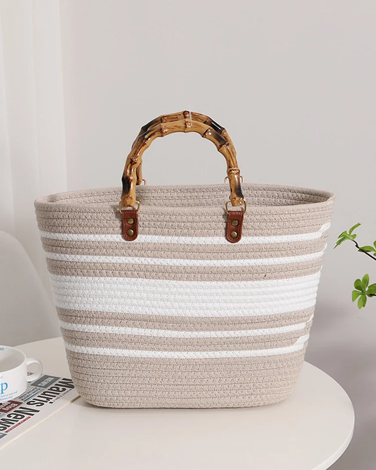 Faux Bamboo Vintage Straw Tote Beach Bag