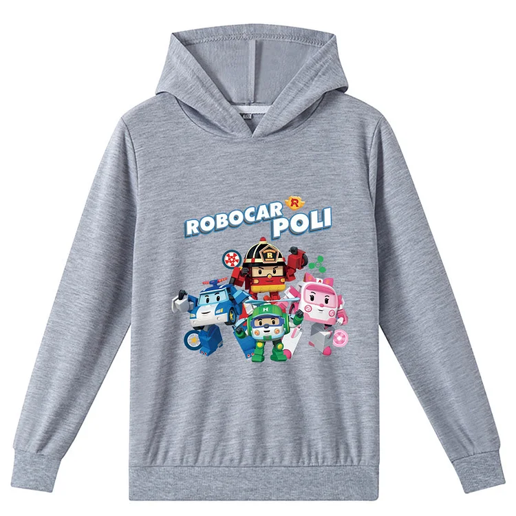 Mayoulove Robocar Poli Long Sleeve Hoodie - Cute and Colorful Kids' Clothing for Fans of the Popular Animated Series! Perfect for Boys and Girls Who Love Adventure and Helping Others - Get Your Little Hero One Today!-Mayoulove