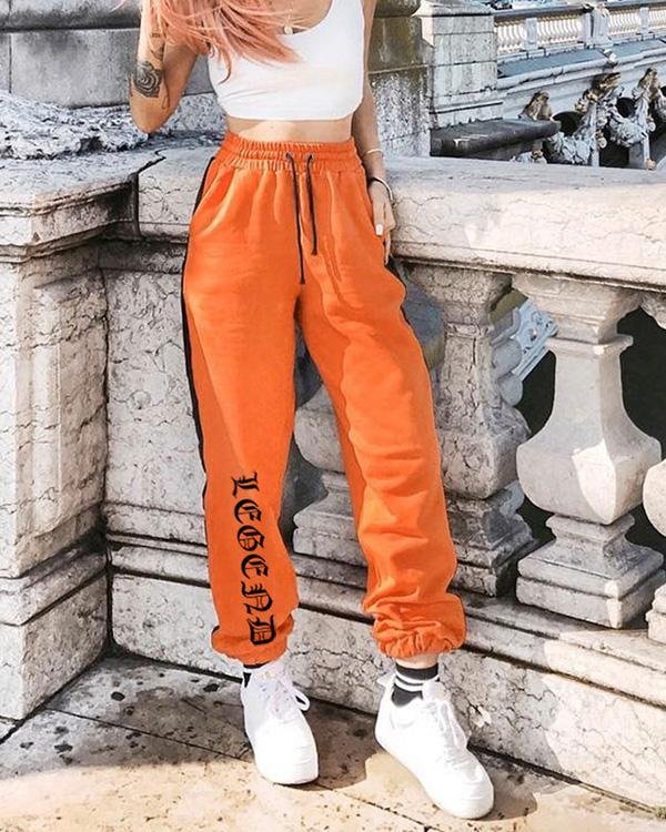 Elastic Drawstring Letter Printing Casual Pants - Chicaggo