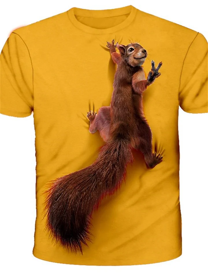 Men's T shirt Tee Tee Funny T Shirts Graphic Animal Squirrel Round Neck Sea Blue Green Blue Yellow Red 3D Print Daily Holiday Short Sleeve Print Clothing Apparel Basic Streetwear Exaggerated Designer-JRSEE