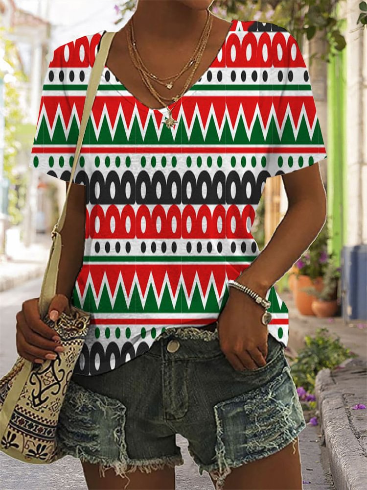 Juneteenth Geometric Pattern Stripes T Shirt
