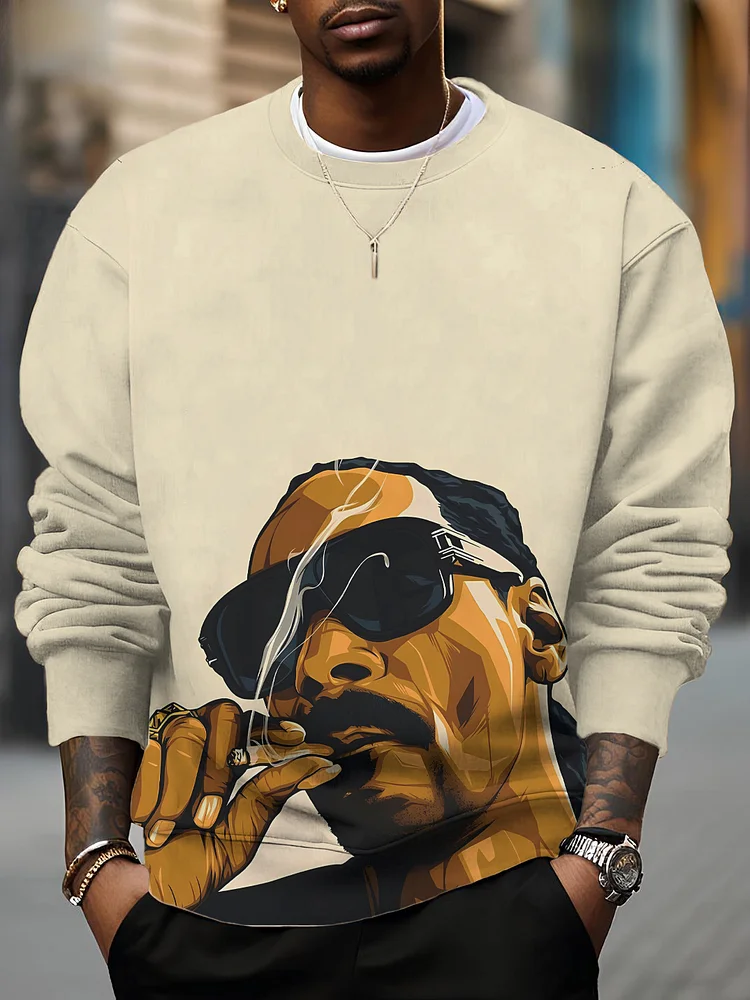 Men's Sunglasses Black Man Smoking Art Print Casual Sweatshirt