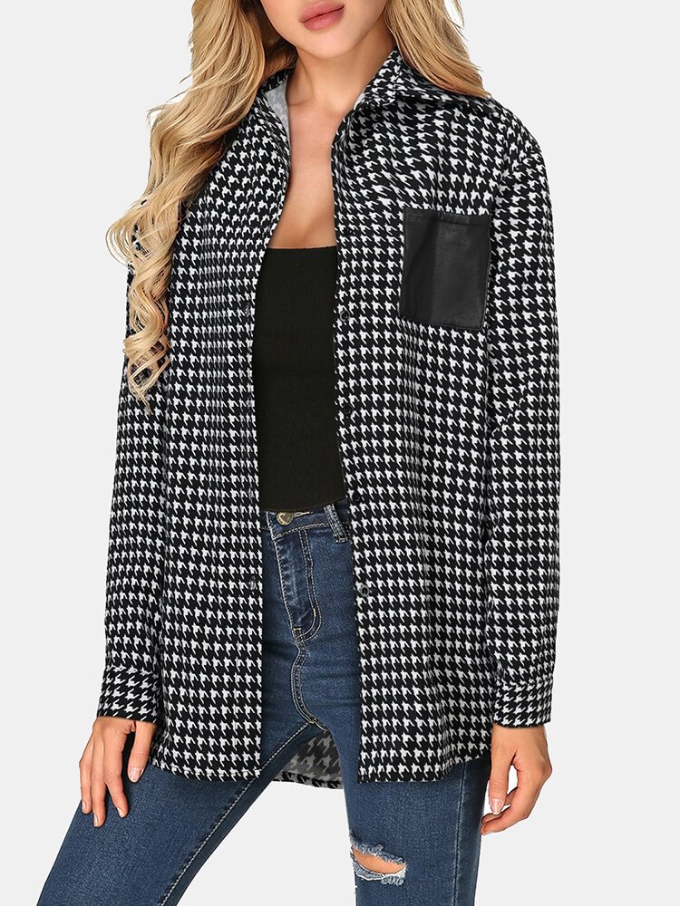 Vintage Printed Long Sleeve Turn down Collar Pocket Blouse For Women P1751525