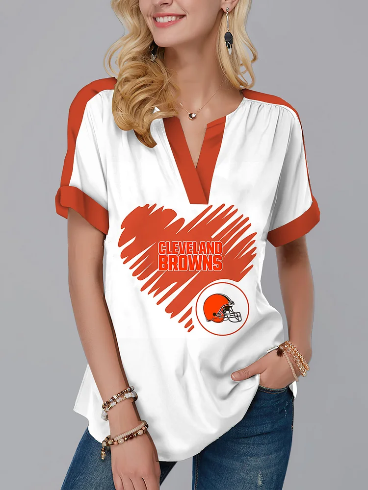 Cleveland Browns  Fashion Short Sleeve V-Neck Shirt