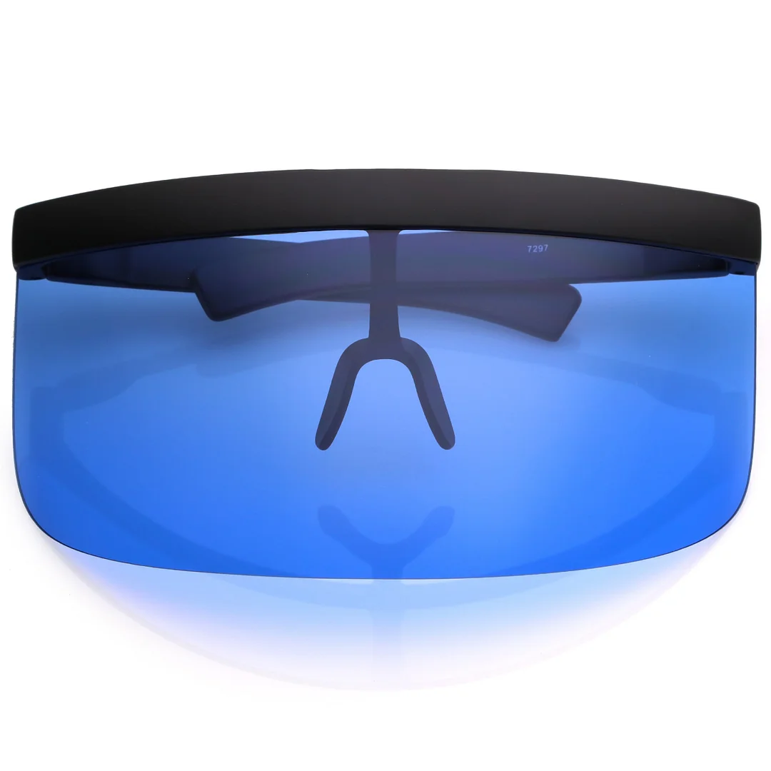 Futuristic Oversize Shield Visor glasses With Flat Top Colored Mono Lens 172mm