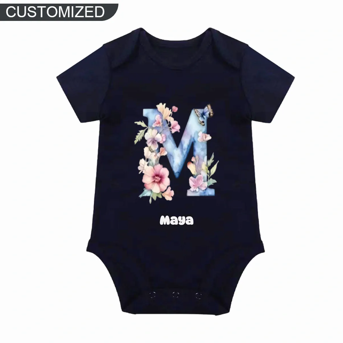 【0M-24M】Customized Butterfly&Flower Letter Baby Bodysuit