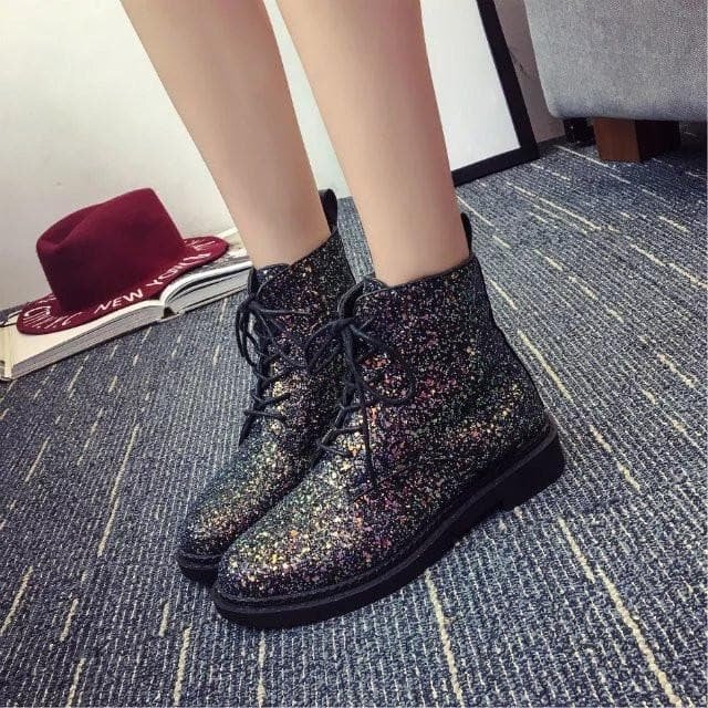 White/Black/Pink Pastel Punk Glitter Martin Boots SP179077