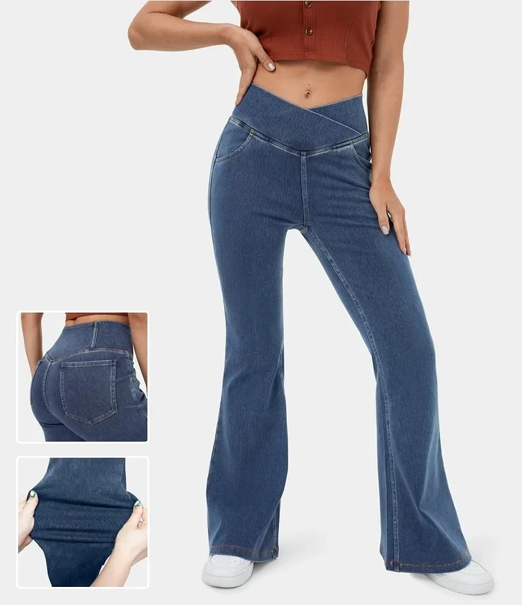 ❤️Flash Black Friday Deal👖High Waisted Crossover Pocket Stretchy Flare Jeans