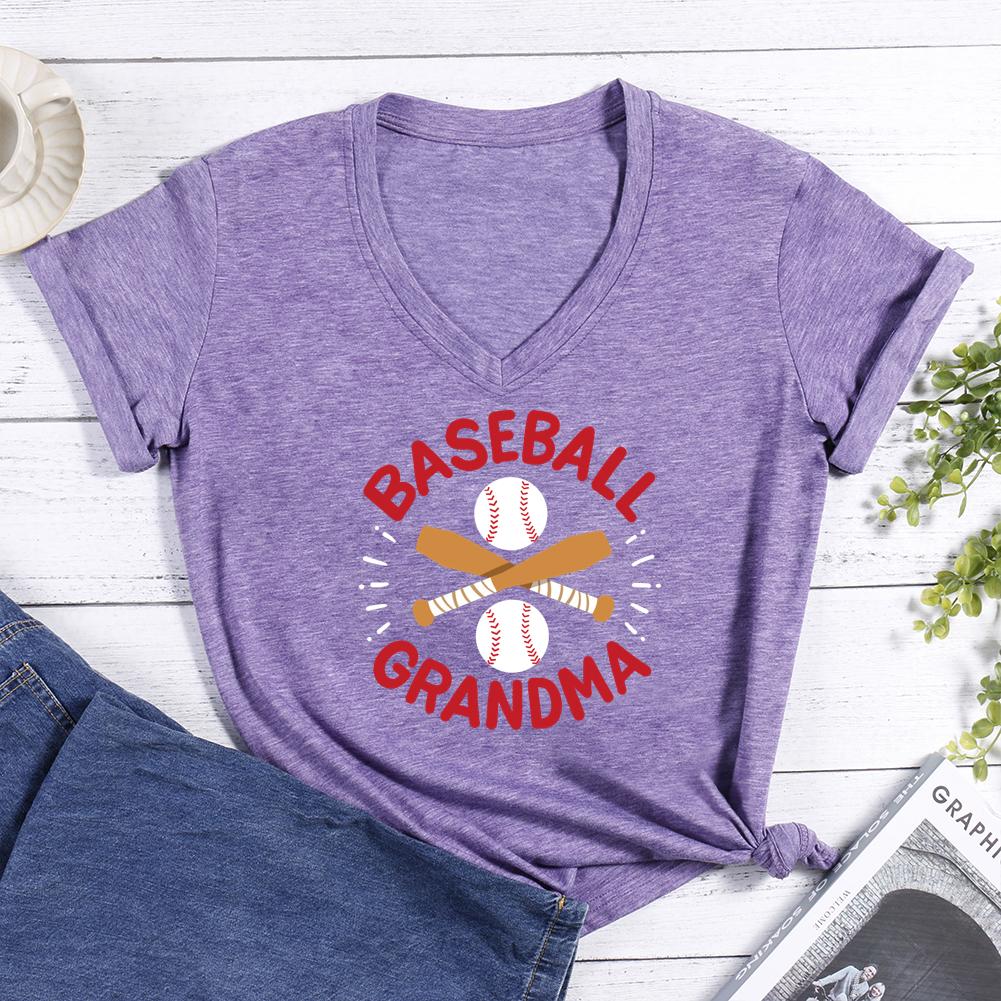 Baseball grandma V-neck T Shirt-Guru-buzz