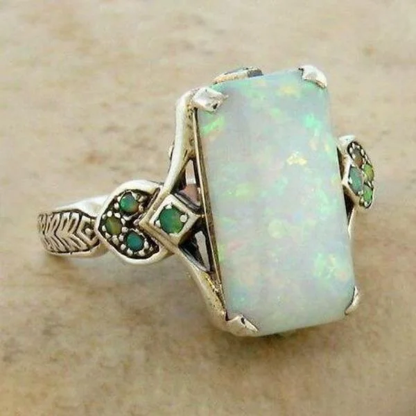 Sterling Silver Inlaid Square Opal Ring