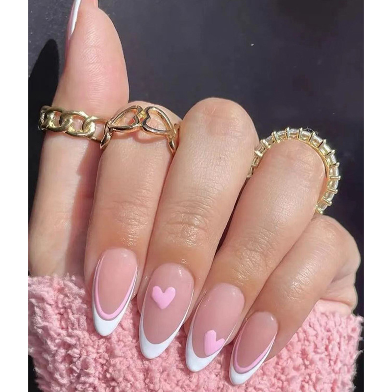 Pink Love Water Drop French Wearable Nail Pointed Nail