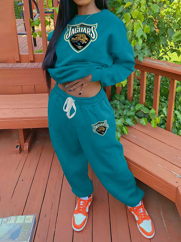 Jaguars NFL Women's Sports Crew Neck Sweatshirt Sweatpants Two-Piece Set