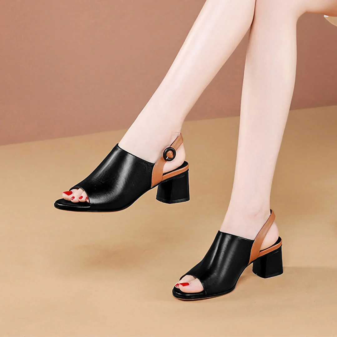Letclo™ 2021 New Summer Fashion Mid-heel Thick Heel Outer Wear Fish Mouth Back Empty Sandals letclo Letclo