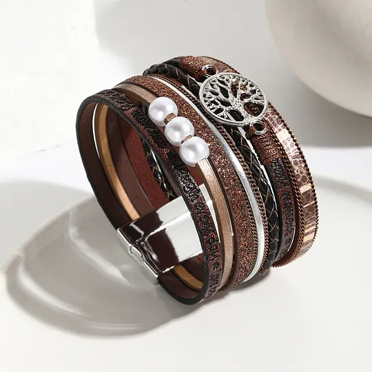 leather rope bohemian multi-layer bracelet original Stone Love bracelet life tree Pearl magnetic buckle bracelet