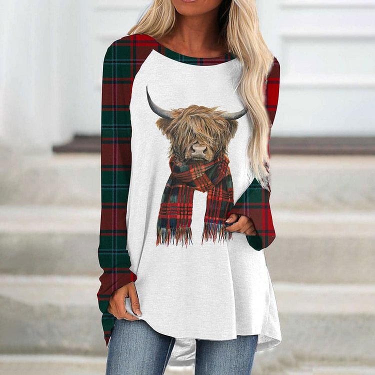 VChics Highland Cow Casual Long Sleeve Tunic