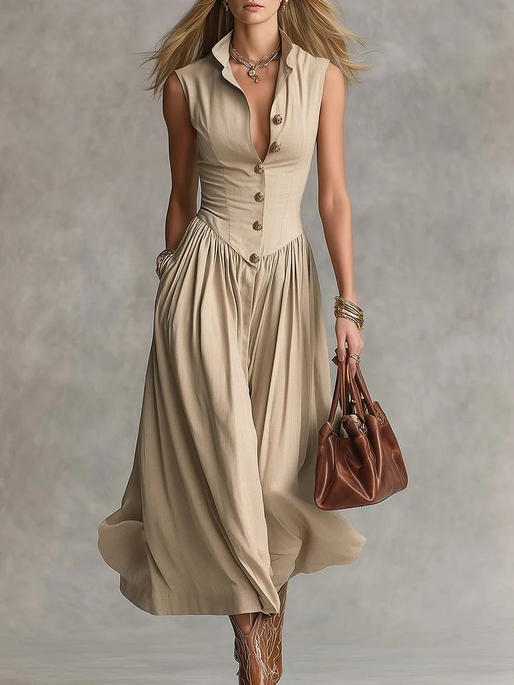 Vintage Vest Bodice Maxi Dress - Elegant Spliced Sleeveless Chiffon Long Dress for Vacation & Daily Chic | momocco Apparel | $56.99 Vintage Vest Bodice Maxi Dress - Elegant Spliced Sleeveless Chiffon Long Dress for Vacation & Daily Chic | momocco Apparel | $56.99