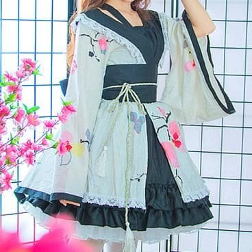 White/Pink/Red/Black Lolita Floral Maid Kimono SP1710542