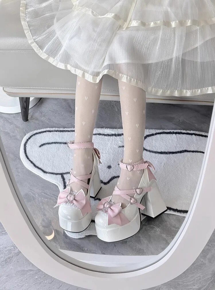 VCshoes Women Lolita Cosplay Shoes Lady High Heels Pumps Girl Student Dress Party Shoes Black PL Shoes Round Toe Bows 34-40 11cm