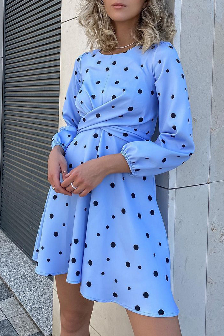 Elegant Polka Dot Split Joint Fold O Neck A Line Dresses