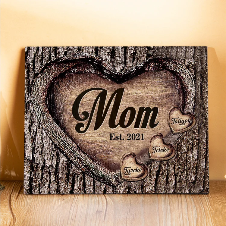 3 Names - Personalized Mom Wooden Plaque Custom Date & Names Home Decoration Hearts Gift for Mother