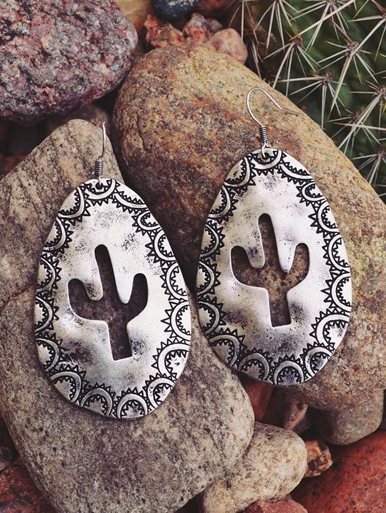 Hollow Out Cactus Design Water Drop Earrings