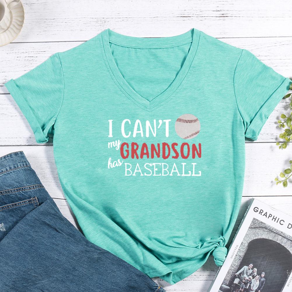 My grandson has baseball V-neck T Shirt-Guru-buzz