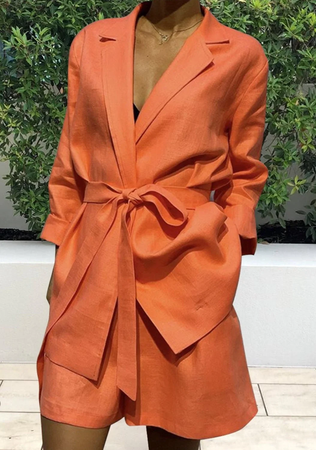 Ladies Solid Color Lace Up Fashion Two-piece Suit