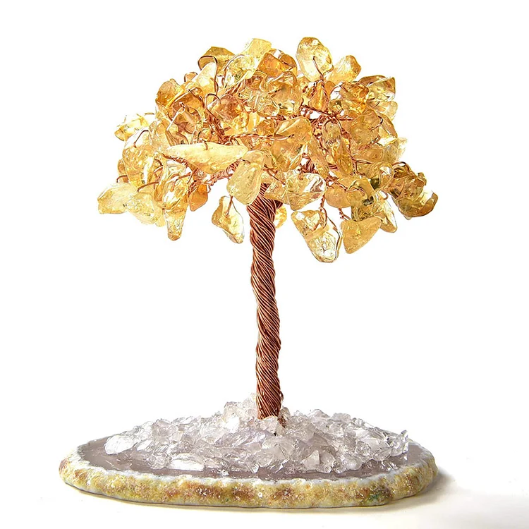 Citrine Natural Gemstone Feng Shui Tree with Agate Base