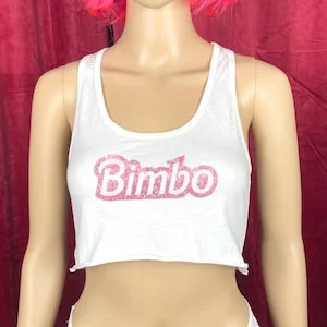 pornhint Pornhint Bimbo Shirt Glitter Crop Top Slutty Clothing Kink Fetish - Pink Glitter Bimbo Doll ~ Crop Top