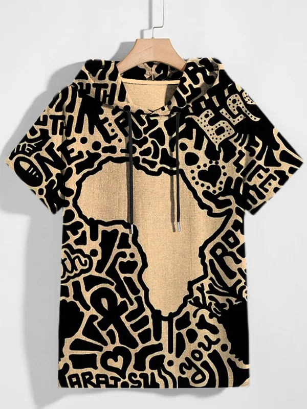 Men's Black Pride African Print Casual Hooded T-Shirt
