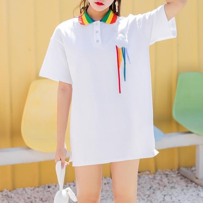 White Loose Rainbow Polo Shirt SP1812634