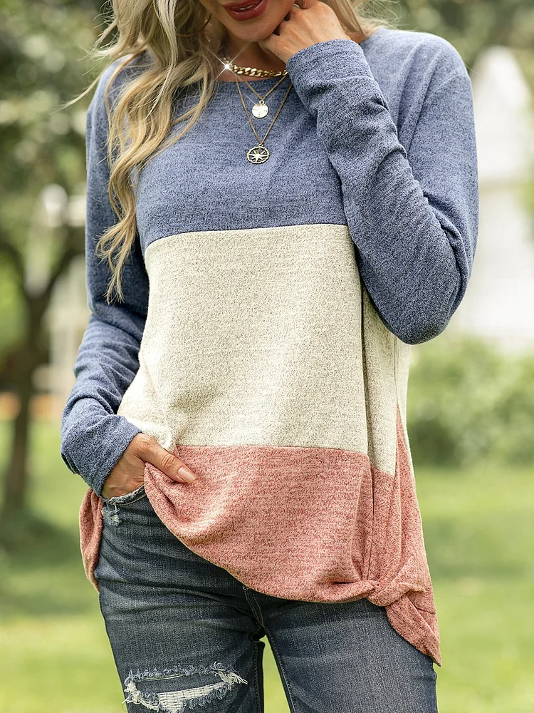Crew Neck Casual Long Sleeve Cotton Shirts & Tops-Mayoulove