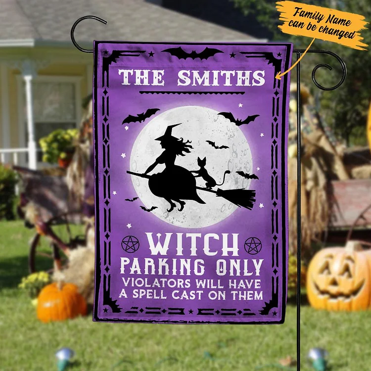 Personalized Witch Parking Only Halloween Garden Flag