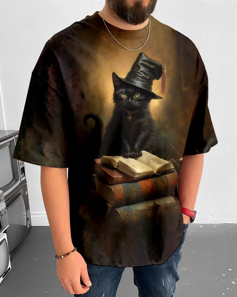 Suitmens Men's Halloween The Black Cat Short Sleeve T-Shirt 059