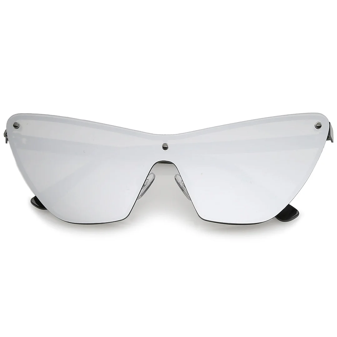 Oversize Rimless Colored Mirror Mono Lens Shield Cat Eye glasses 68mm