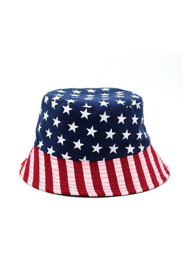 1950s Blue Casual American Flag Print Double-sided Fisherman Hats
