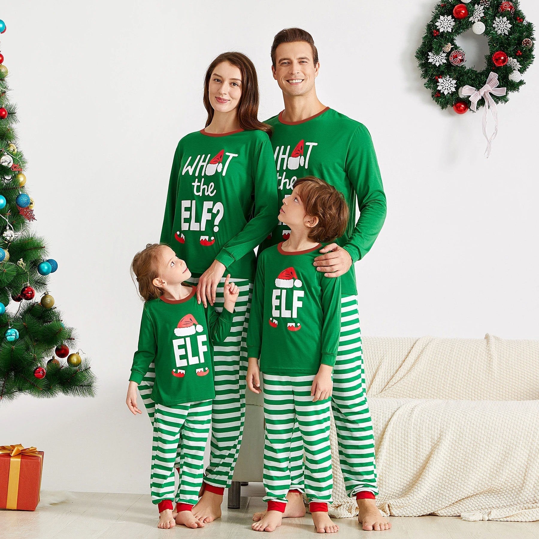 Green Plaid Christmas deer Family Matching Pajamas Set (with Pet Dog  Clothes)