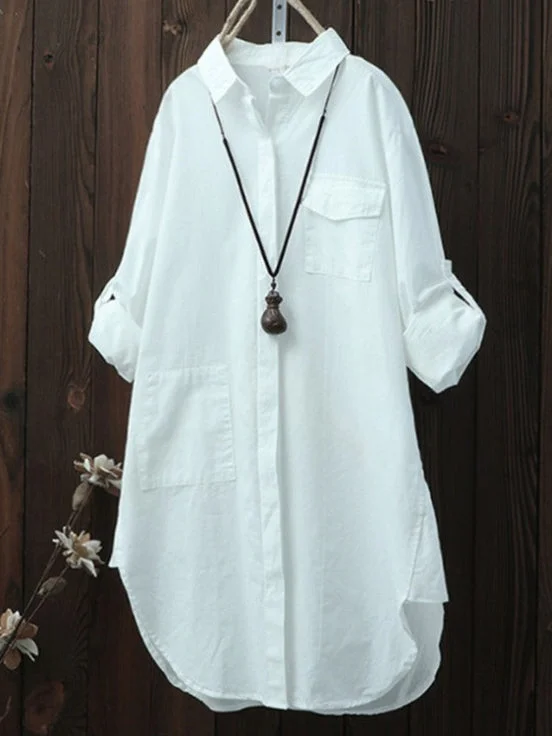 Temperament solid color cotton and linen shirt loose shirt top socialshop