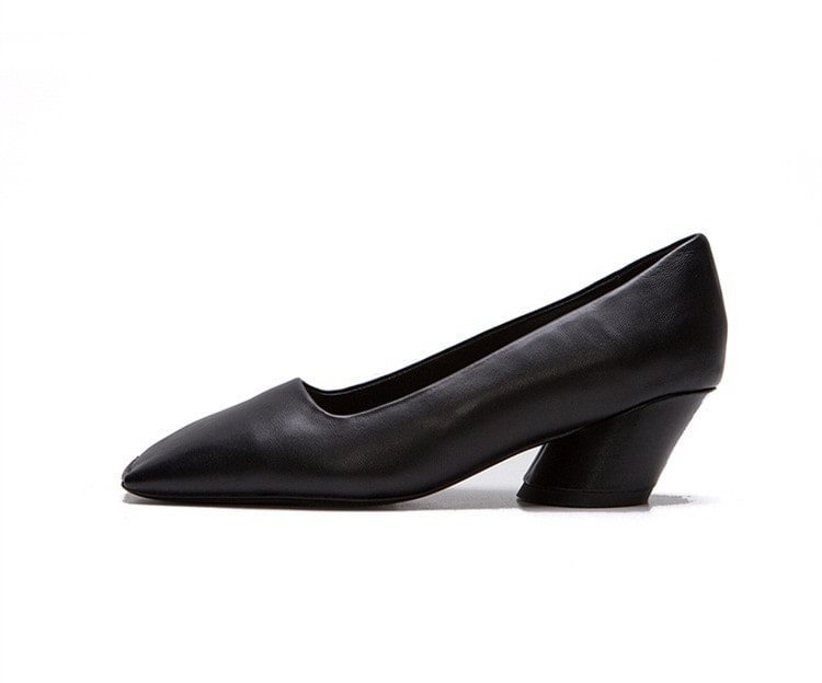 Women's Black Square Toe Chunky Commuting Vintage Heels Shoes |FSJ Shoes