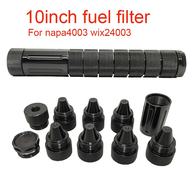 10 inch 1/2-28 5/8-24 Screw Cones Single Core Aluminum Black Trap M24x1.5 Car Fuel Filter For NAPA 4003 WIX 24003 Trap Suppressor
