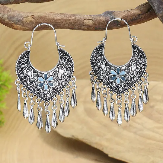 Bohemian earrings vintage national style earrings ancient silver personality exaggerated long tassel eardrop