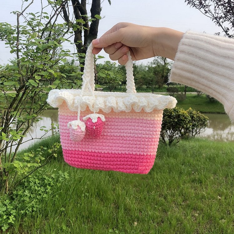 Gradient Colours Handmade Crochet Strawberry Tote Bag